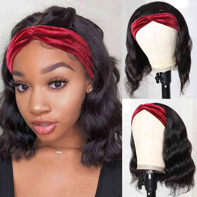 Hair Wigs Women s Headband Short Body Wave Bob Brazilian Remy Human with Glueless 220722