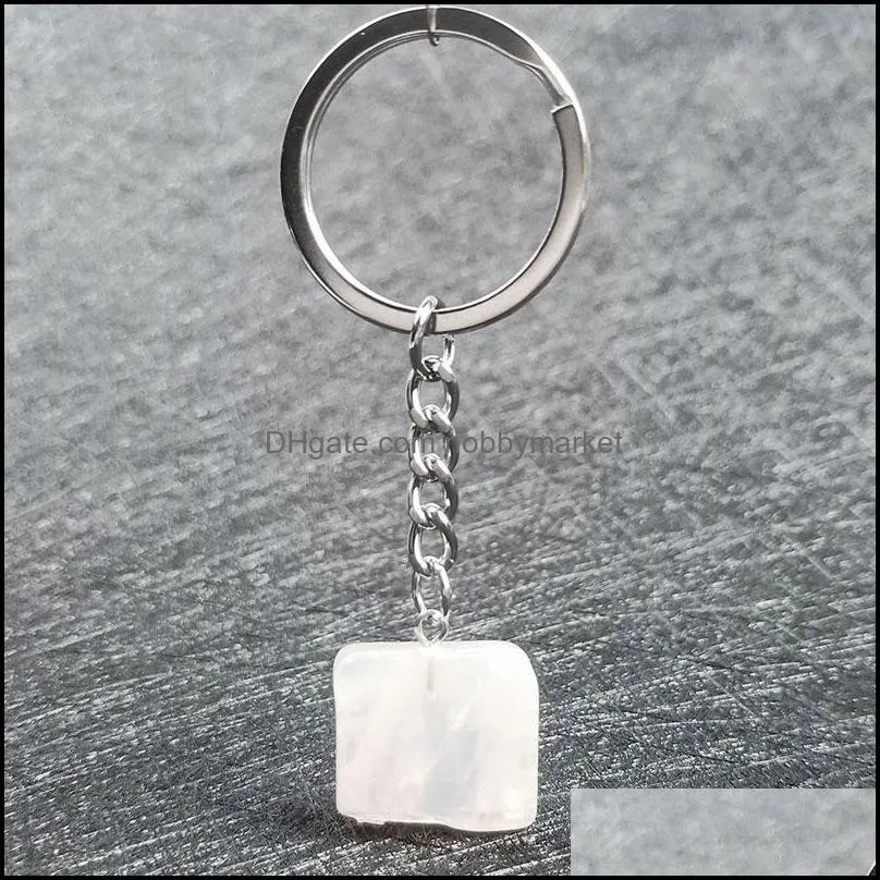 Irregular Natural Crystal Stone Pendant Key Rings Keychains For Women Men Lover Jewelry Bag Car Decor Fashion Accessories