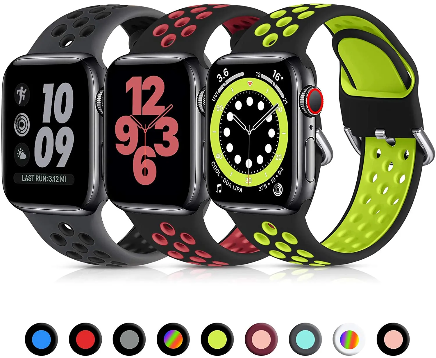 حزام السيليكون لفرقة Apple Watch 45 مم 41 مم 42 مم 42 مم 40 مم 38 مم سوار رياضي للتنفس لسلسلة IWatch Series 7 6 5 4 3 SE نطاقات