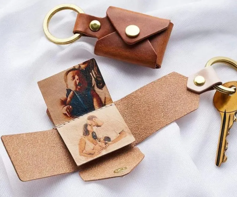 Sublimation Enveloppe Photo Porte-clés Party Favor Transfert De Chaleur En Cuir Porte-clés Vierge PU Simple Côté Pour Sublimer Noël Valentine Pendentifs Cadeaux SN4343