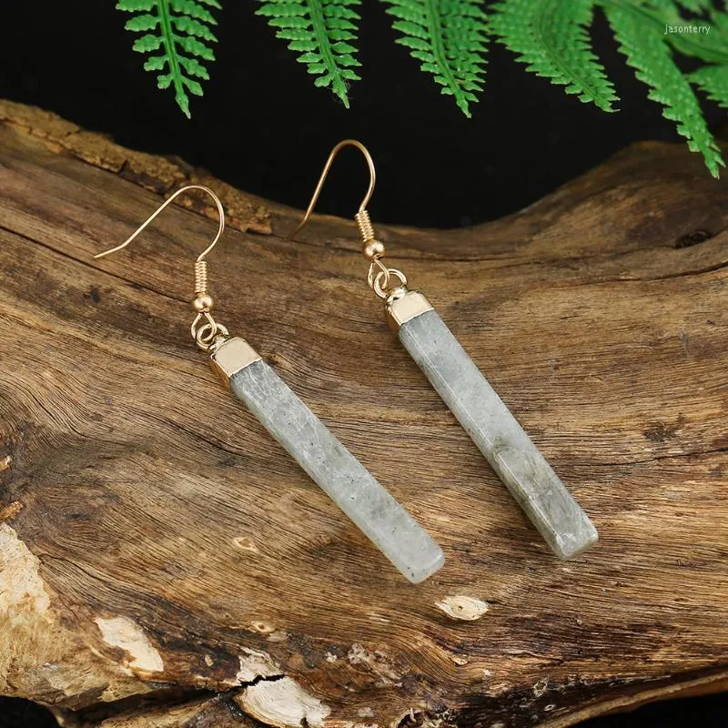 Dangle & Chandelier Gold Plated Long Rectangle Bar Labradorite Earrings Natural Stone Healing Crystal Drop Earring For Women GiftDangle