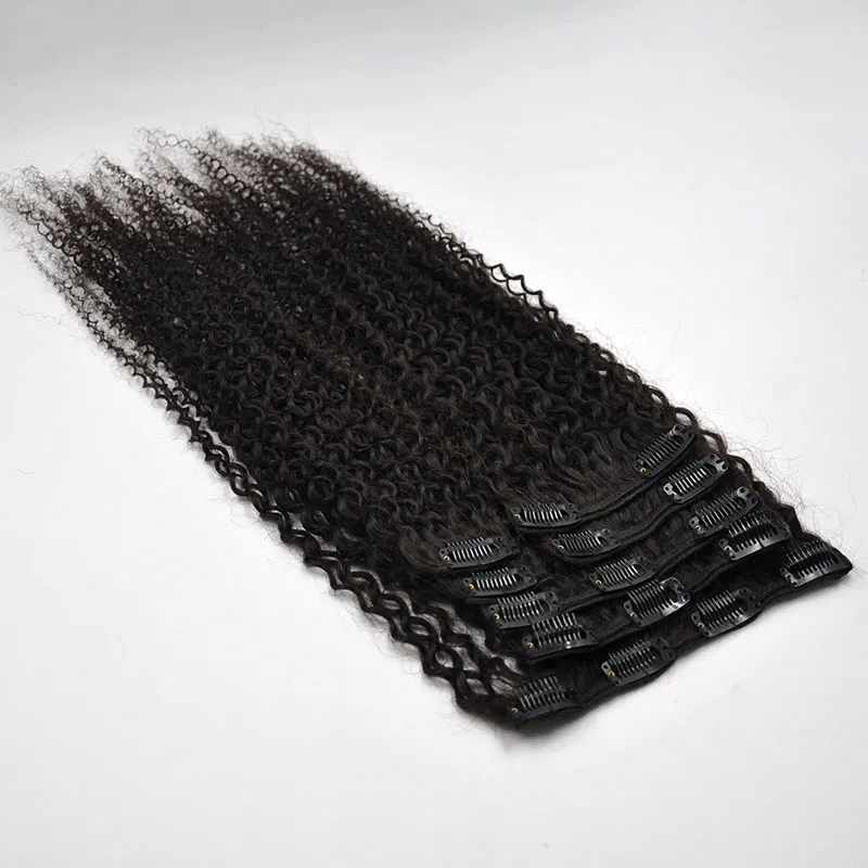 9A Afro Kinky Kıvırcık İnsan Saç Uzantıları Içinde Klip Brezilyalı 100% Remy Saç 120g / Set 1 # 1B # Hiçbir Arapsaçı Demetleri