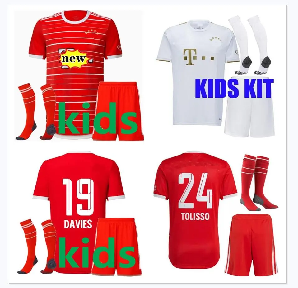 De ligt Fußballtrikot 22 23 Sane Kids Kit Socken Hernandez Bayern München Gnabry Goretzka Coman Müller Davies Kimmich Fußballhemd 2022 2023 Uniformen Home Away Child