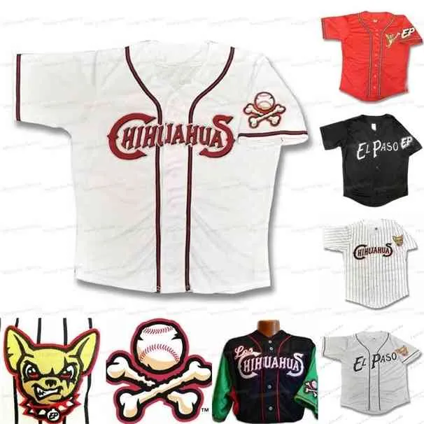 Xflsp custom el paso chihuahuas jersey hem väg skruva hund mexico baseball jersey vit röda svarta skjortor alla sys