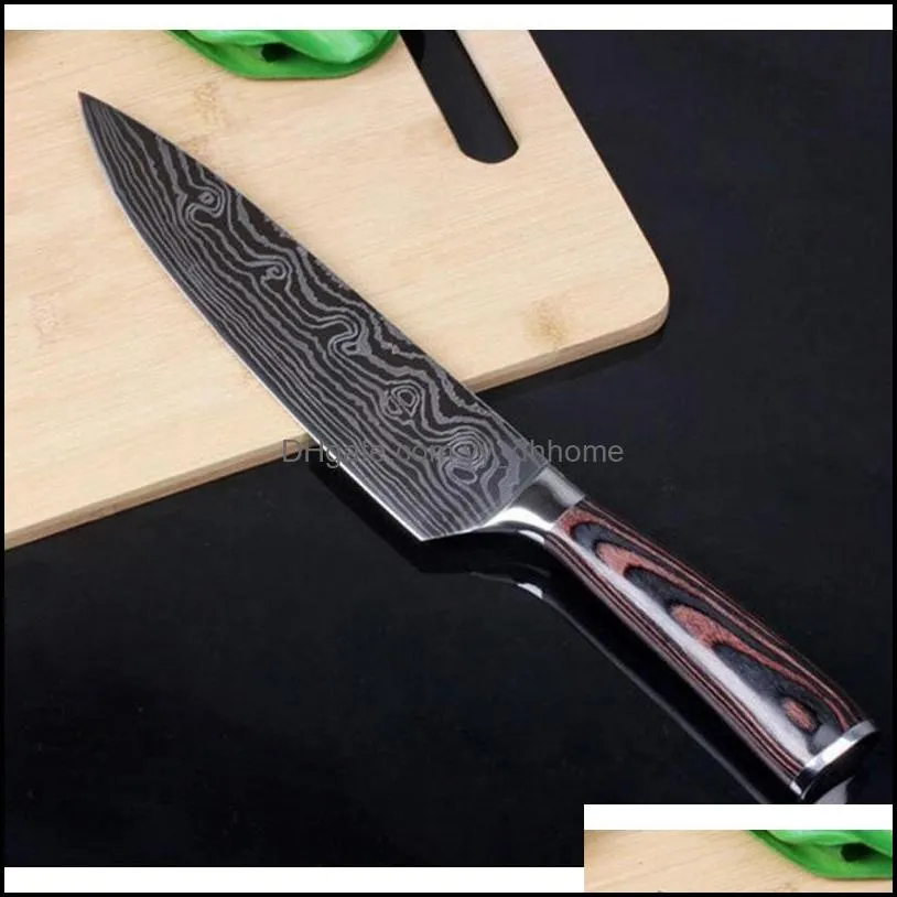 wholesale kitchen tools stainless steel damascus knife delicate color wooden handle slicing fruit vegetable paf14356