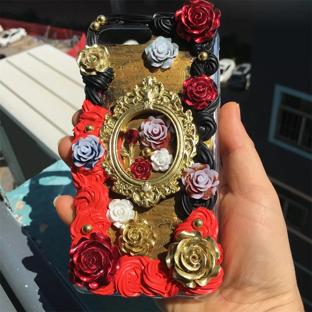 Kobiety luksusowe obudowy telefonu komórkowego kremowa guma czerwona róża perła Piękna ręcznie robiona moda na iPhone'a 6 7 8 11 12 13 Pro