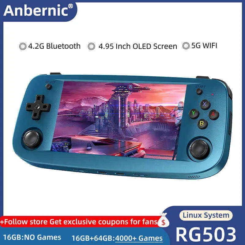 Anbernic RG503 Retro Handheld Videospielkonsole 4,95-Zoll OLED-Bildschirm Linux-System tragbarer Spielspieler RK3566 Bluetooth 5G Wif H220426