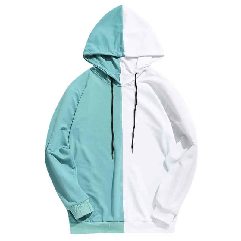 Mens Half Black And Half White Patchwork Cotton Color Block Hoodie