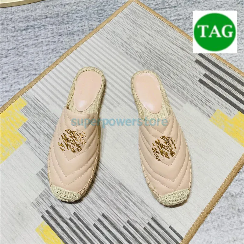2024 Designer Platform Espadrille Slippers for Women Apricot Red Dark Green White Leather Mules Loafers Summer Beach Indoor Flats