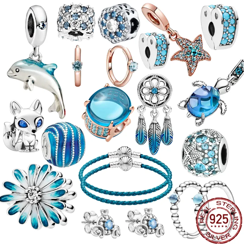 Breloque en argent Sterling 925, lanterne bleue, pendentif d'été, amour famille pour toujours, perles adaptées aux bracelets Pandora, accessoires de bijoux à faire soi-même