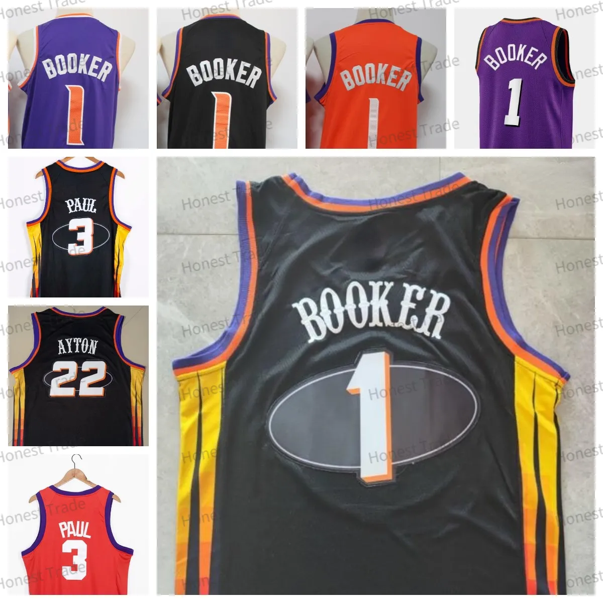 Nya män baskettröja Devin Booker 3 Paul White DeAndre Ayton Purple Orange Mens Jersey Classic Good Quality Black Spot Jersey Outdoor Sports