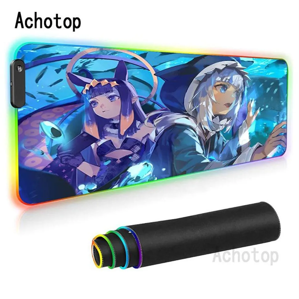 Mouse Pads & Wrist Rests Anime Hololive Cute Mousepad Gamer Comtuper RGB Desk Mat Large Pad