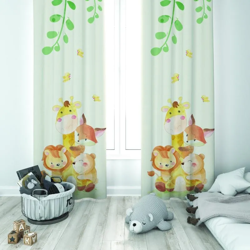 Curtain & Drapes Cute Animal Friends In The Jungle Unisex Baby Kids Room Special Design Canopy Hook Button Blackout Jealous Window