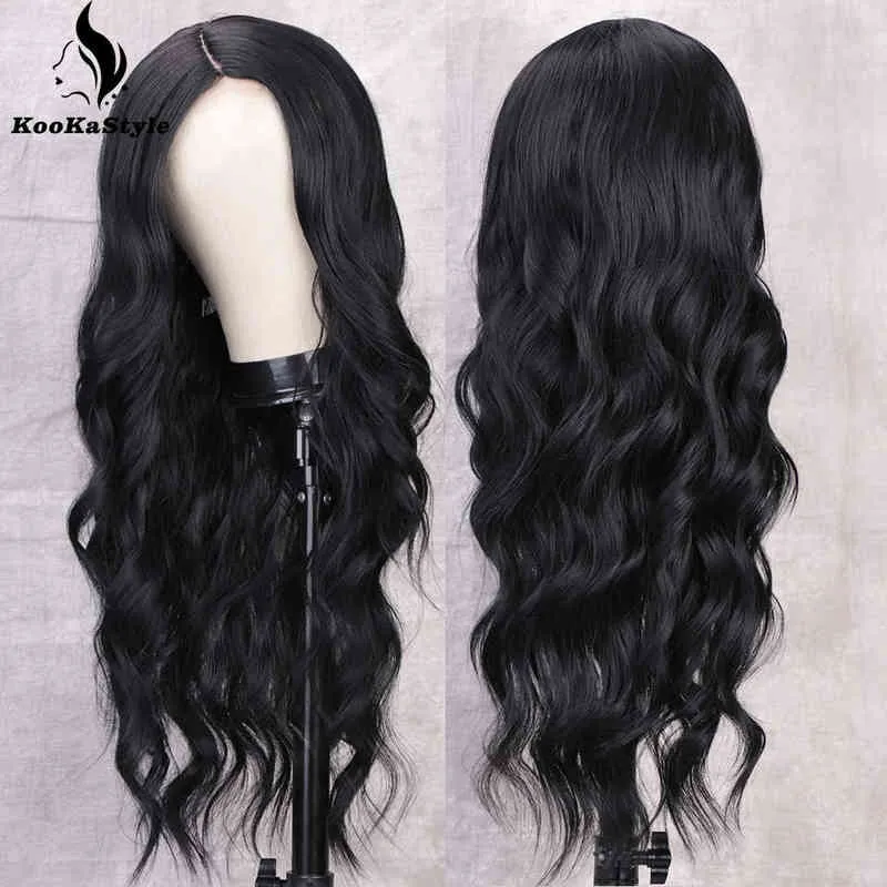 Perruque synthétique longue ondulée noire pour femmes, cheveux naturels, partie centrale, Blonde rouge, Cosplay s Wave, fausse Afrique 220622