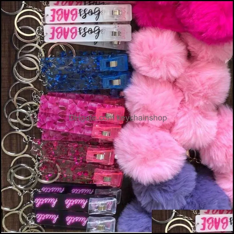 card grabber household self defense keychains women fashion cute credit cards puller pompom acrylic debit bank for long nail atm rabbit fur key rings