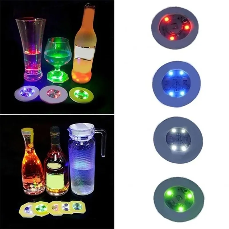 Mini Glow LED Coaster Matten Pads Knipperende Creatieve Lichtgevende Gloeilamp Fles Cup Sticker Mat Licht Up Voor Club Bar Home Party Decoratie GG0906