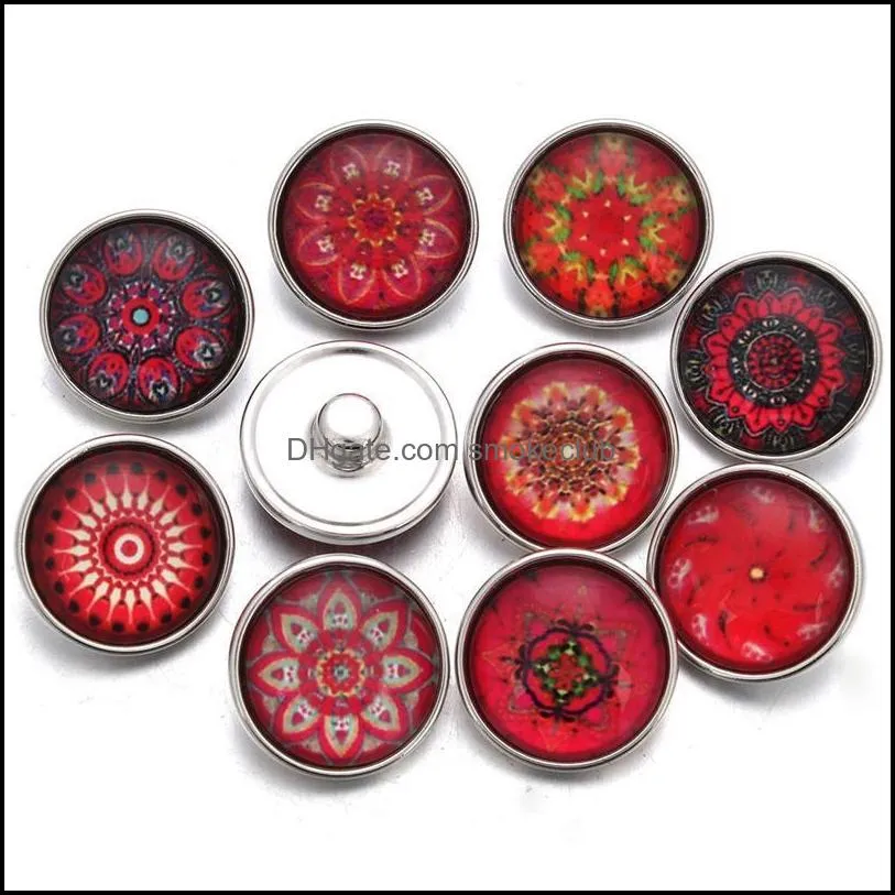 10pcs/lot Glass Snap Button Random Red Series Theme Fit 18mm Diy Snap Bracelet Jewel jllRrR