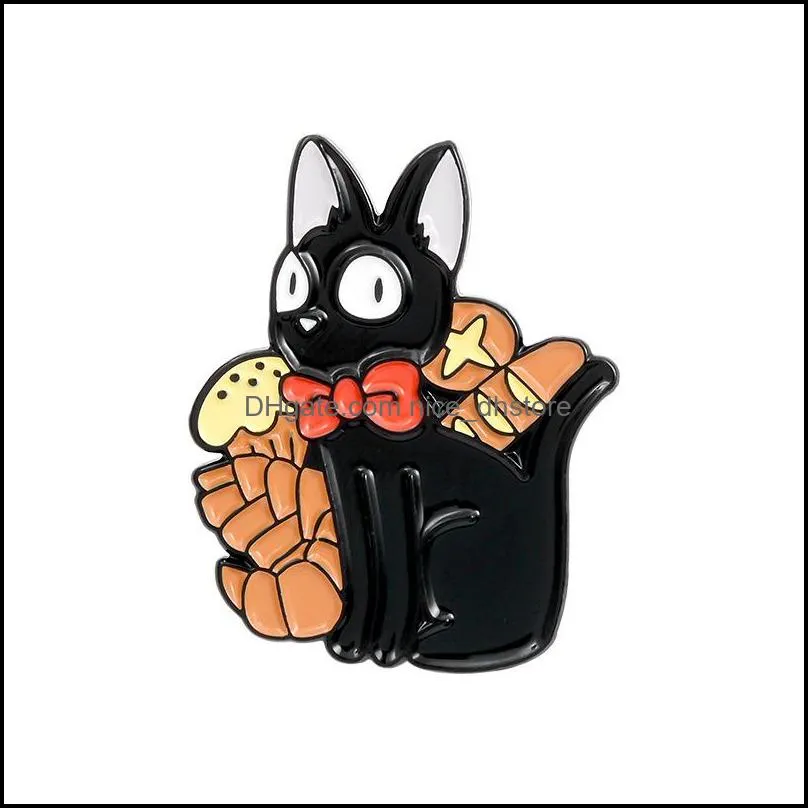 black cat jiji enamel pins cartoon movie brooches custom animal badge for bag hat clothes lapel pin collar jewelry gift kids