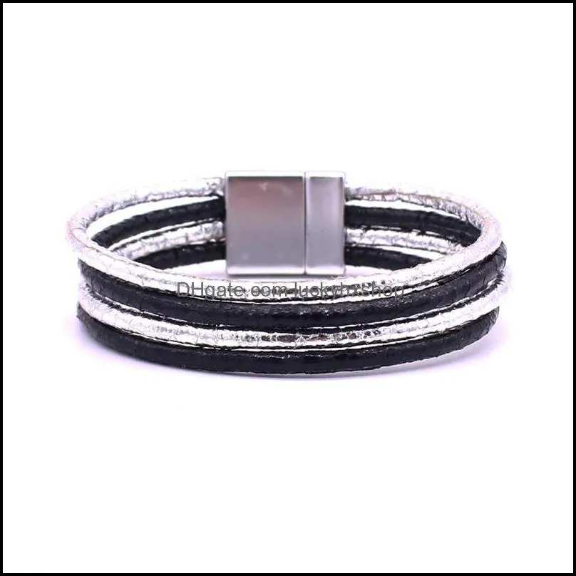 leather bracelet fashion magnetic buckle 2021 ladies 3 color multilayer black white charm jewelry bangle