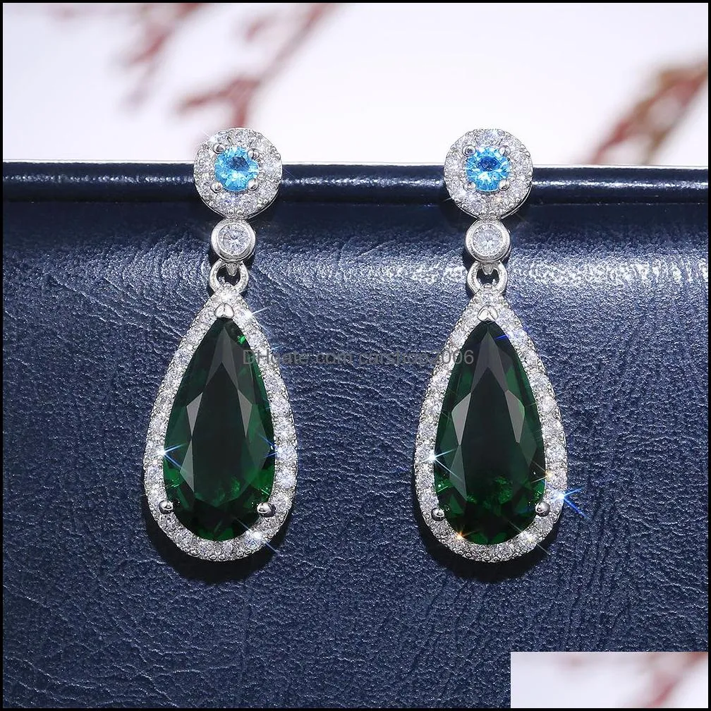 Cubic Zirconia Dangle Water Drop Earrings Diamond Women Ear Rings Wedding Fashion Jewelry