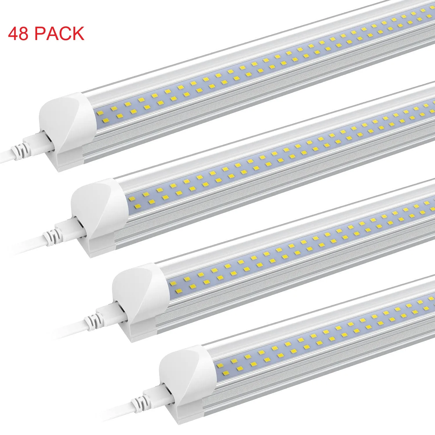 JESLED 4FT LED Tube T8 Integrated 6000K Cold White 36W Transparent Cover Dural Row Lights High Output Linkable LEDs Light Ceiling Garage