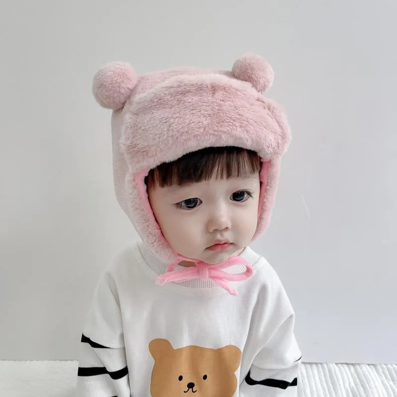 Berets Winter Boy Gril Baby Bomber Hats Cartoon Bear Bonnet