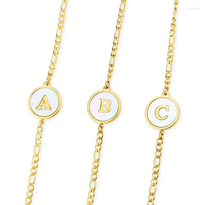 Braccialetti con ciondoli Bracciale con lettera iniziale da donna Oro Acciaio inossidabile Tondo Conchiglia bianca 26 lettere A-Z Nome Gioielli per ragazza RegaloCharm Inte22