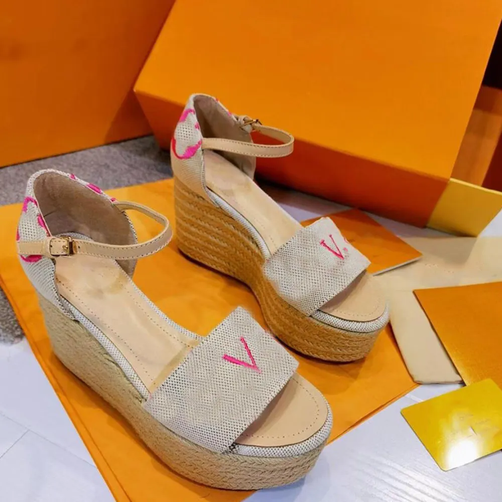 Women Boundary Wedge Sandals Academy Flat Espadrilles Flatform Svart Vit Brun Passagerare Styrbord Coastline Sandaler Med Box Storlek 35-41 NO377