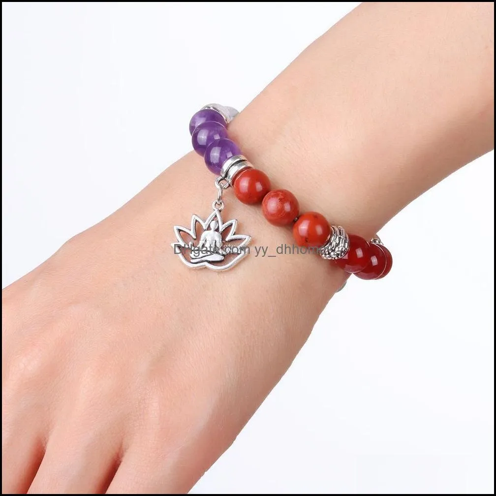 Yoga 7 Chakkra Natural Stone Beads bracelet Tree of Life lotu charm Bracelets women mens bracelet Fashion Jewelry will and sandy