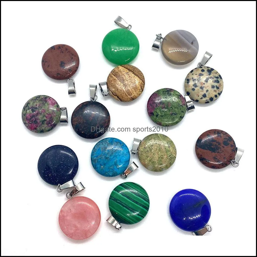 colorful crystal stone round charms pendant for jewelry making chakra reiki healing green aventurine pendants sports2010