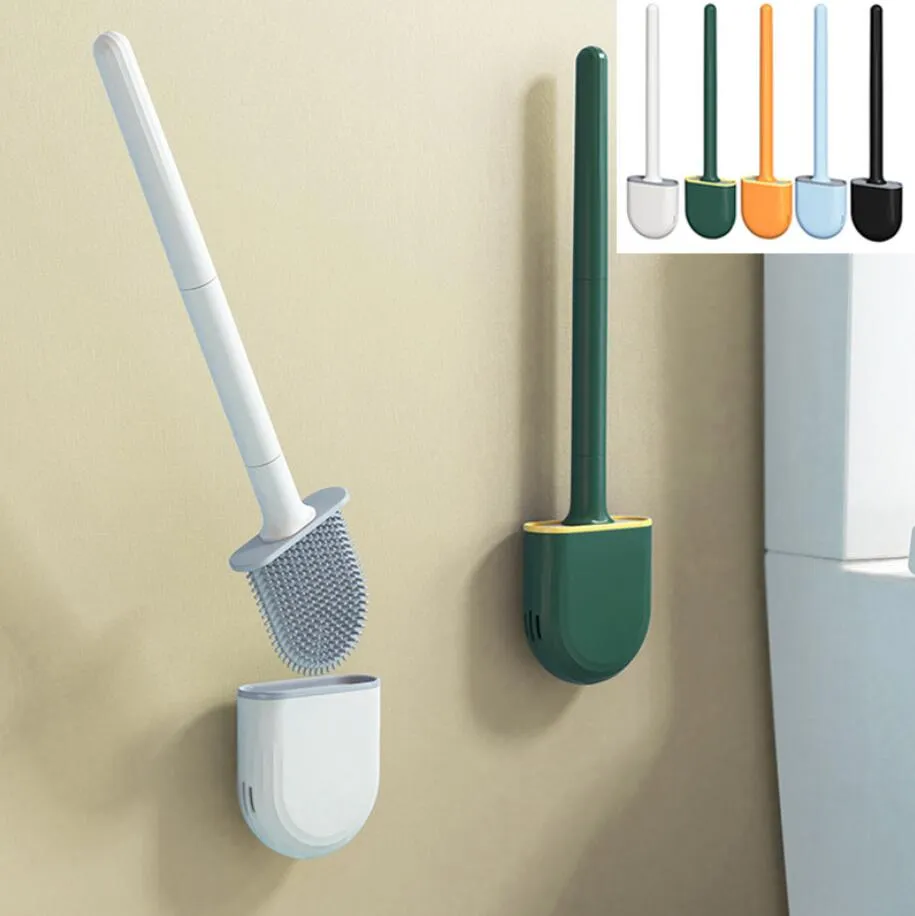 Draagbare siliconen borstel koptoiletborstels lekbestendige basis handige sanitaire opbergklep toiletreinigingsborstels muur gemonteerd