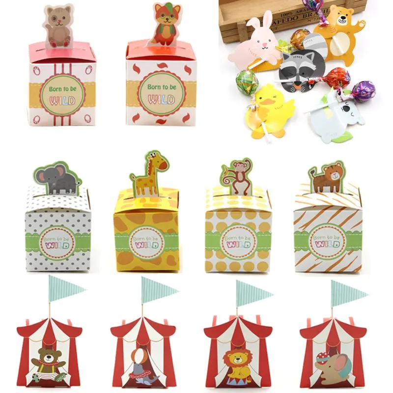 Confezioni regalo Multi Stili Scatole di caramelle animali di carta Giungla Festa a tema Baby Shower Compleanno Cartone animato fai da te Bomboniere Decorazione e regali Regalo