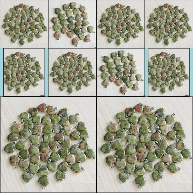 unakite stone jewelry pendant natural heart beads charms necklace 20mm wholesale for women gift