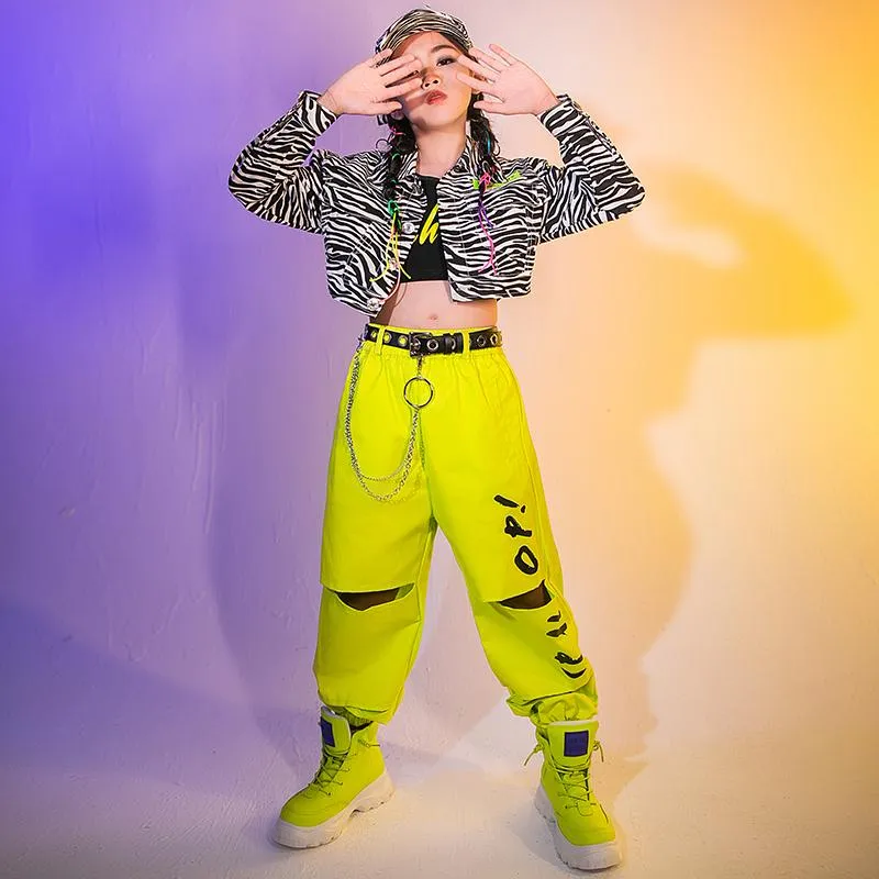 Girls Fluorescent Green Hip Hop Jogger Pants Women Fashionable