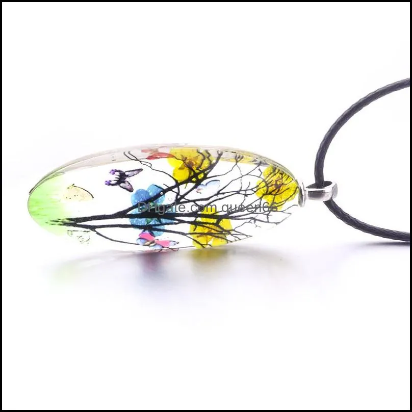 Handmade Glass Diy Flower Tree of life Necklace Life Tree Butterfly Crafts Necklace Jewelry