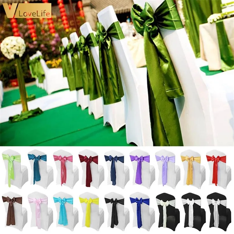 50/100 Stück Satin Stuhl Schärpe Großhandel Hochzeit Schärpen Schleife Band Party Band Mariage Dekoration 220514