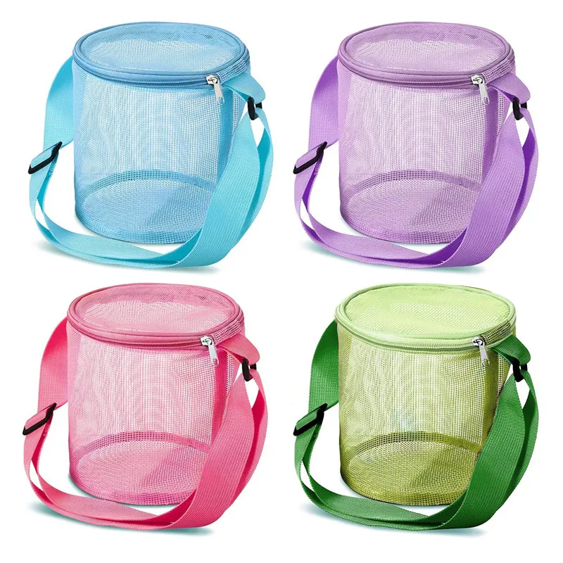 Mesh Beach Bucket Summer Shell Toys Tote Bag With Handle Kids Collection Sand Bag Mesh Beach Basket For Family Travel LX4741