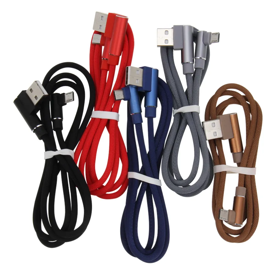 90 graders snabb laddningstyp C Micro USB Data Wire Cables 1M 2M 3M laddningsladdkabel för Samsung Huawei Xiaomi Android -smartphones