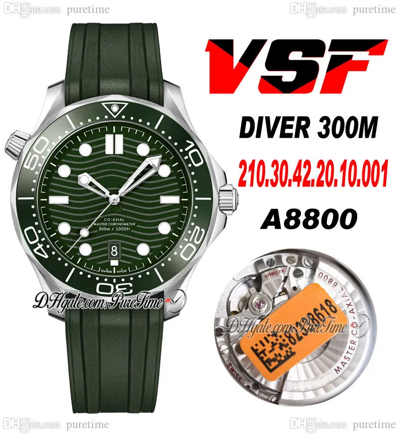 VSF Diver 300m A8800 Aments Mens Watch Ceramics Bezel Green Wave Mave Sile Strap 210.30.42.20.10.001 Super Edition Phetime 20b2