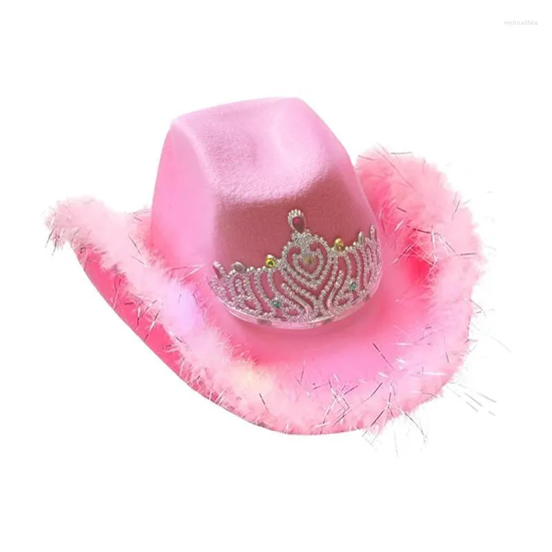 Beretten verlichten roze cowboyhoed met tiara opgerolde fedora caps wide rand voor feest vakantie carnaval cosplay rollenspellen benodigdheden