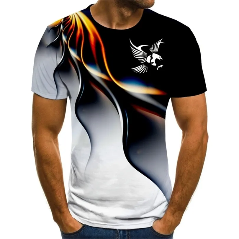 ファッションサマーTシャツメンズ3DイーグルプリントTシャツ通気可能なストリートスタイルステッチサイズ6XL 220627