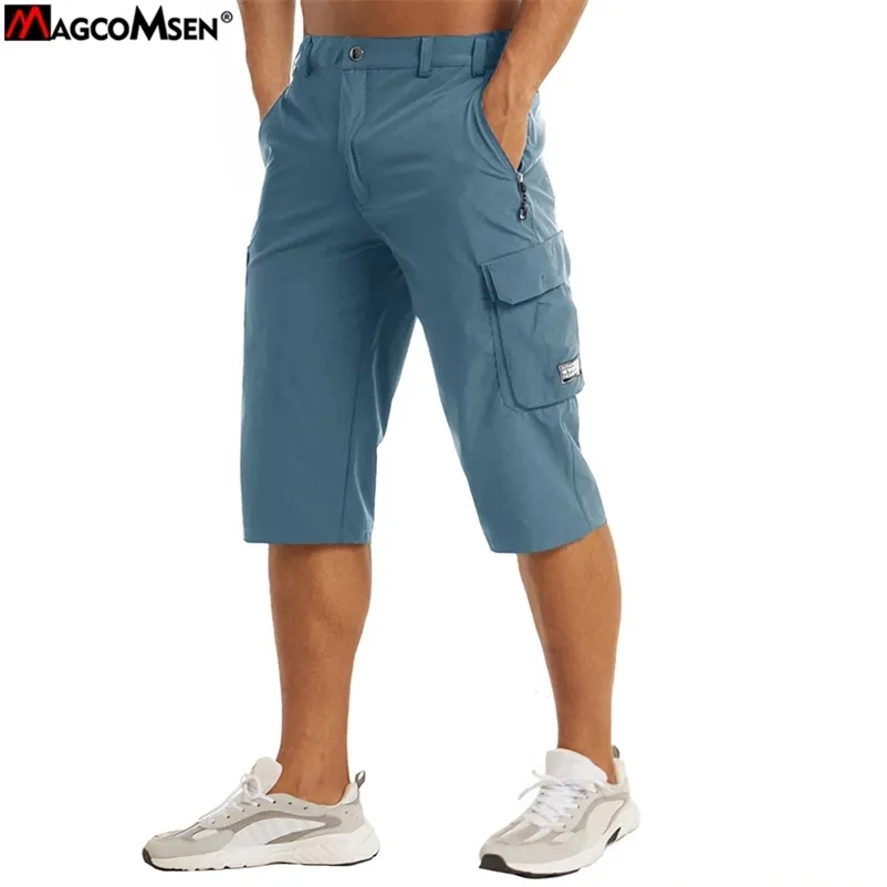 Magcomsen yaz pantolon erkekler şort diz uzunluğu hafif ince hızlı kuru yürüyüş dış spor kargo 220714
