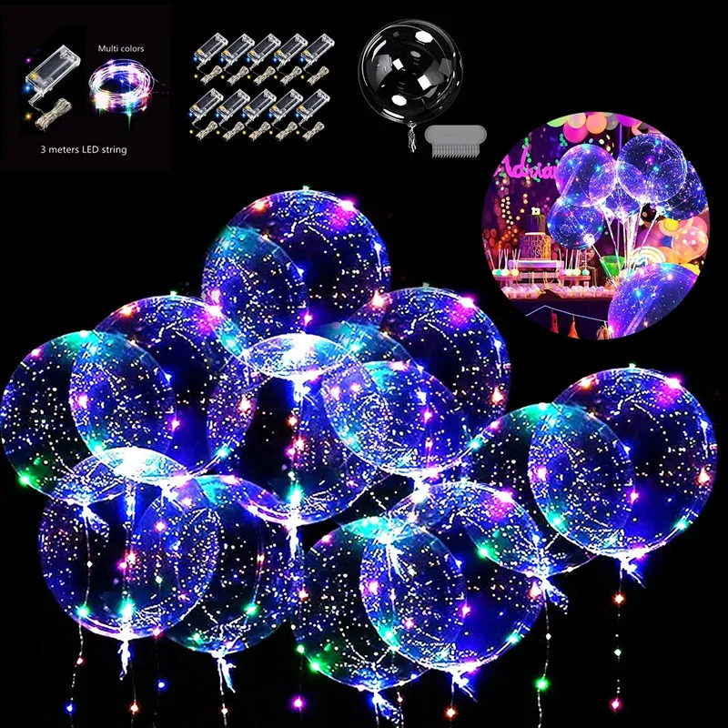 Colorful 18inch LED Balloon Luminous Party Christmas Decoration Wedding Supplies Dorm Transparent Bubble Birthday Wedding Light String Lights Gift