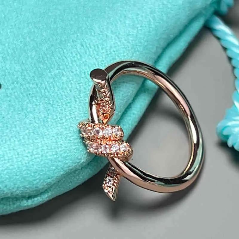 Cafq T Fujia Sterling Silver 925 Nuevo anillo de bobinado con diamante Valentine's Knot's Ann Simple Fashion Fashion High Texture