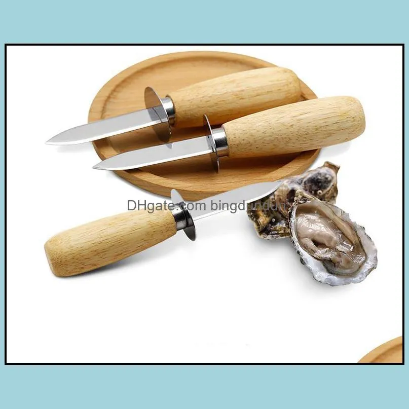 wood-handle oyster shucking knife tools stainless steel oysters knives kitchen food utensil tool sn4471