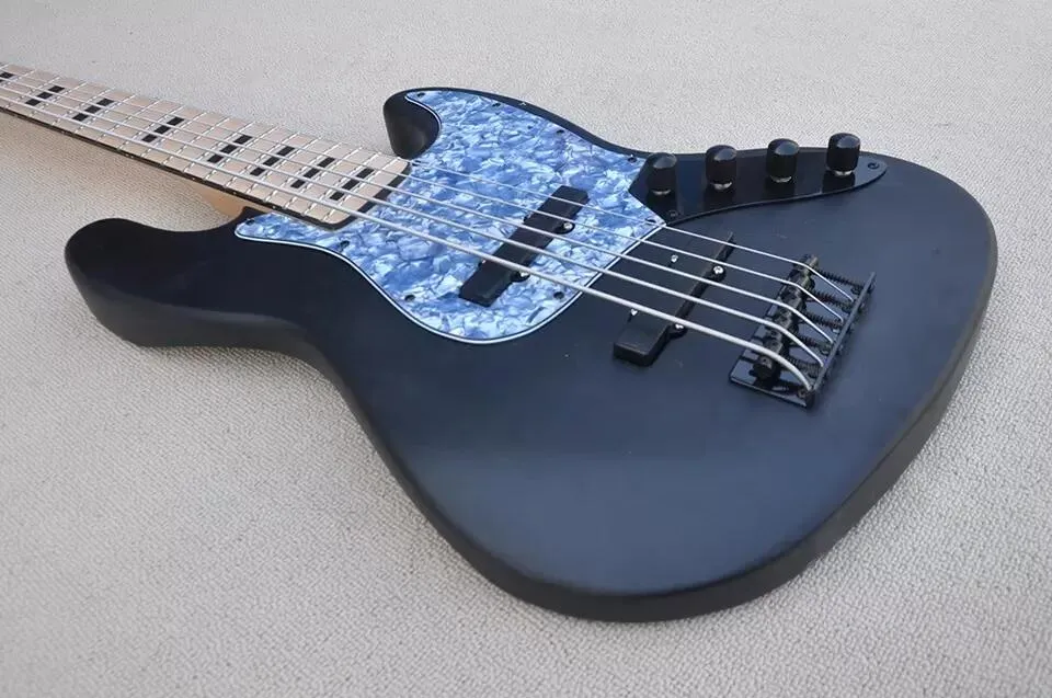 5 String Matte Black Electric Bass Guitar - Maple Fretboard