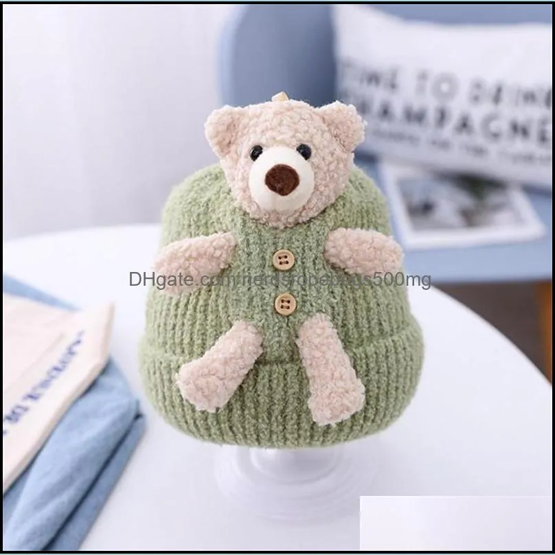 Party Hats Autumn and winter cap New Baby Hat Bear cute cartoon knitted caps RRF12125