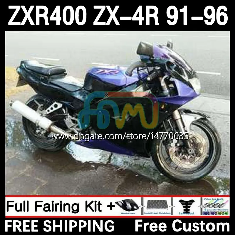 가와사키 닌자 ZXR 400 CC 용 전신 키트 ZX-4R ZXR400 91 92 93 94 95 96 Cowling 12DH.12 ZX4R 400CC ZX 4R ZXR-400 1991 1992 1994 1995 1996 ABS 페어링 블루 블랙