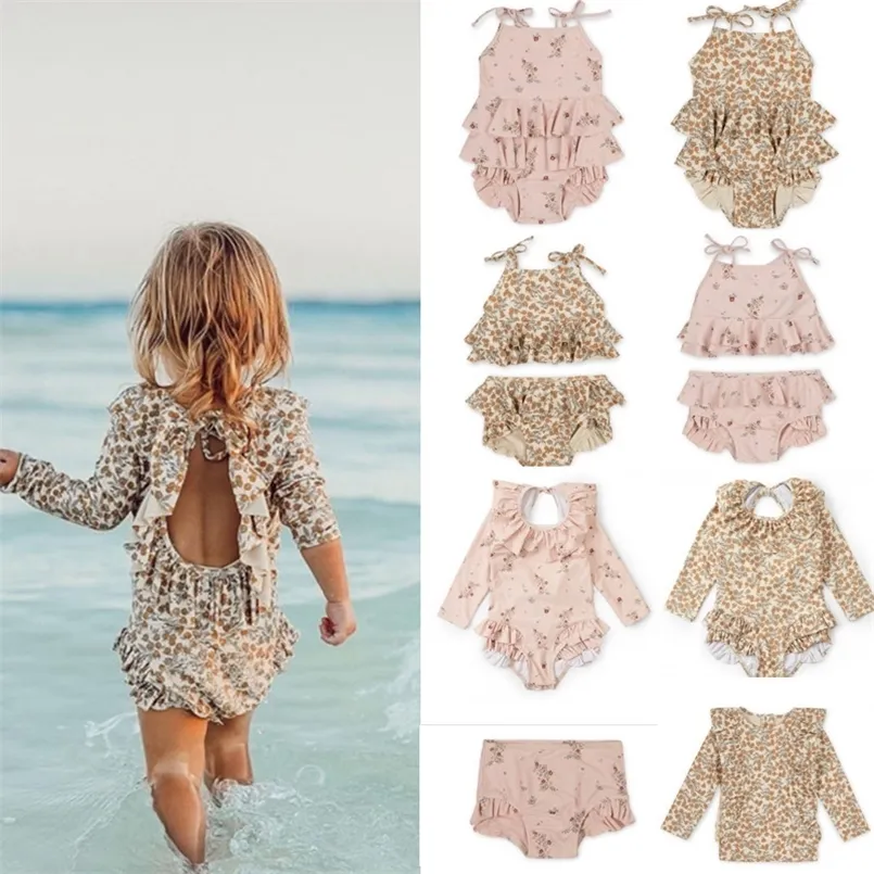 Toddler Girls Boys Swimming Suits Summer KS Brand Baby Hawaii Clothes Kids Flower Swimwear Children Swimsuits Cute Bikini 220425