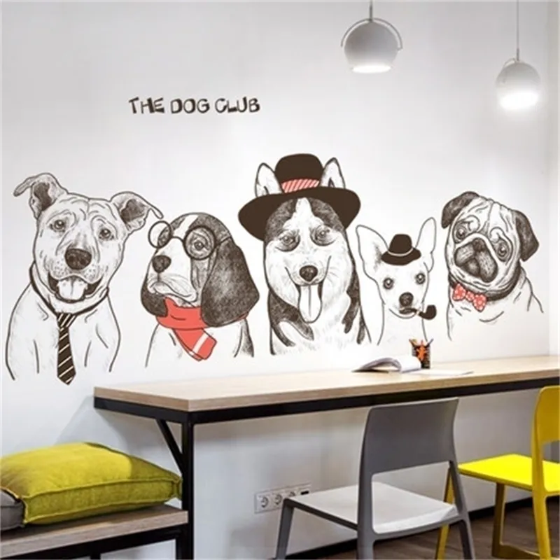 Creative engraçado clube de cachorro Vinly Wall Stickers Diy Animal Decalques de decoração de casa moderna Poster papel de parede Y200103